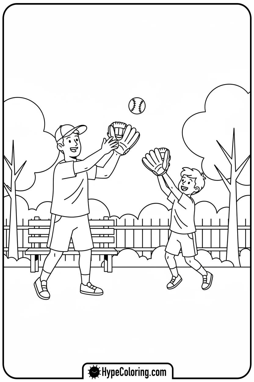 dad-and-child-playing-catch - color pages for father's day