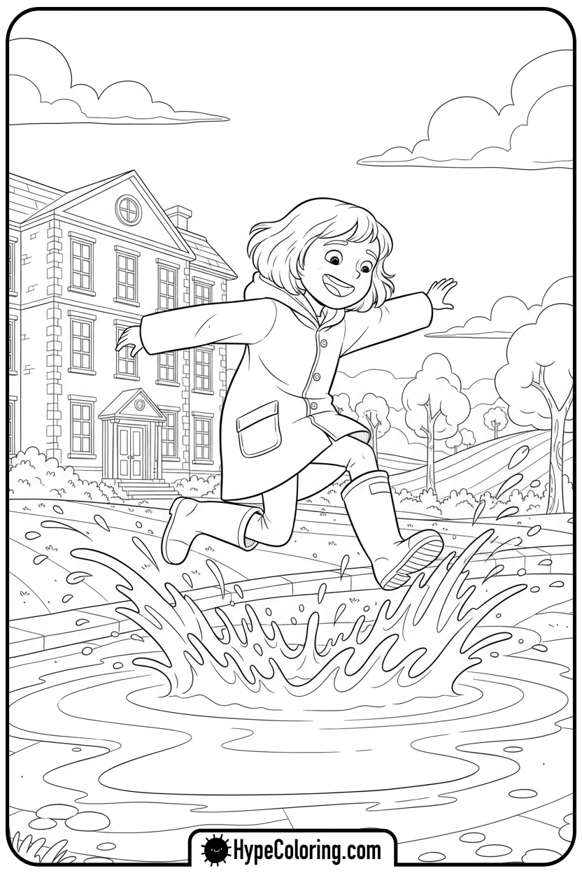 Click to download PDF coraline-jumping-in-puddle - coraline coloring pages