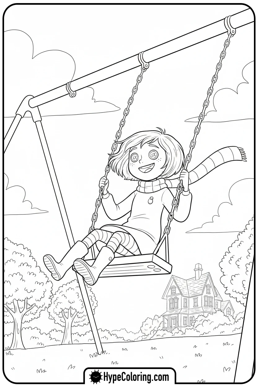 Click to download PDF coraline-swinging-high - coraline coloring pages