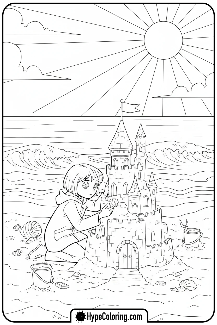 Click to download PDF coraline-building-sandcastle - coraline coloring pages