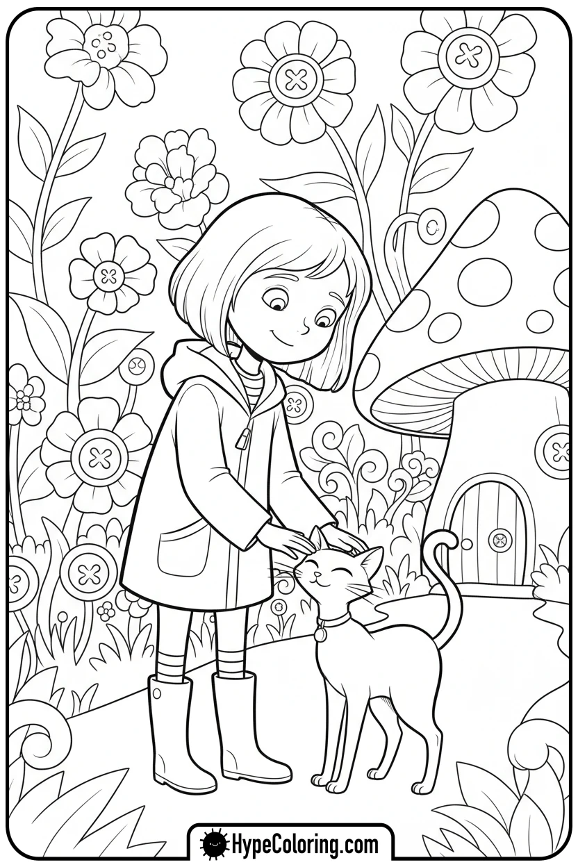 Click to download PDF coraline-petting-the-black-cat - coraline coloring pages