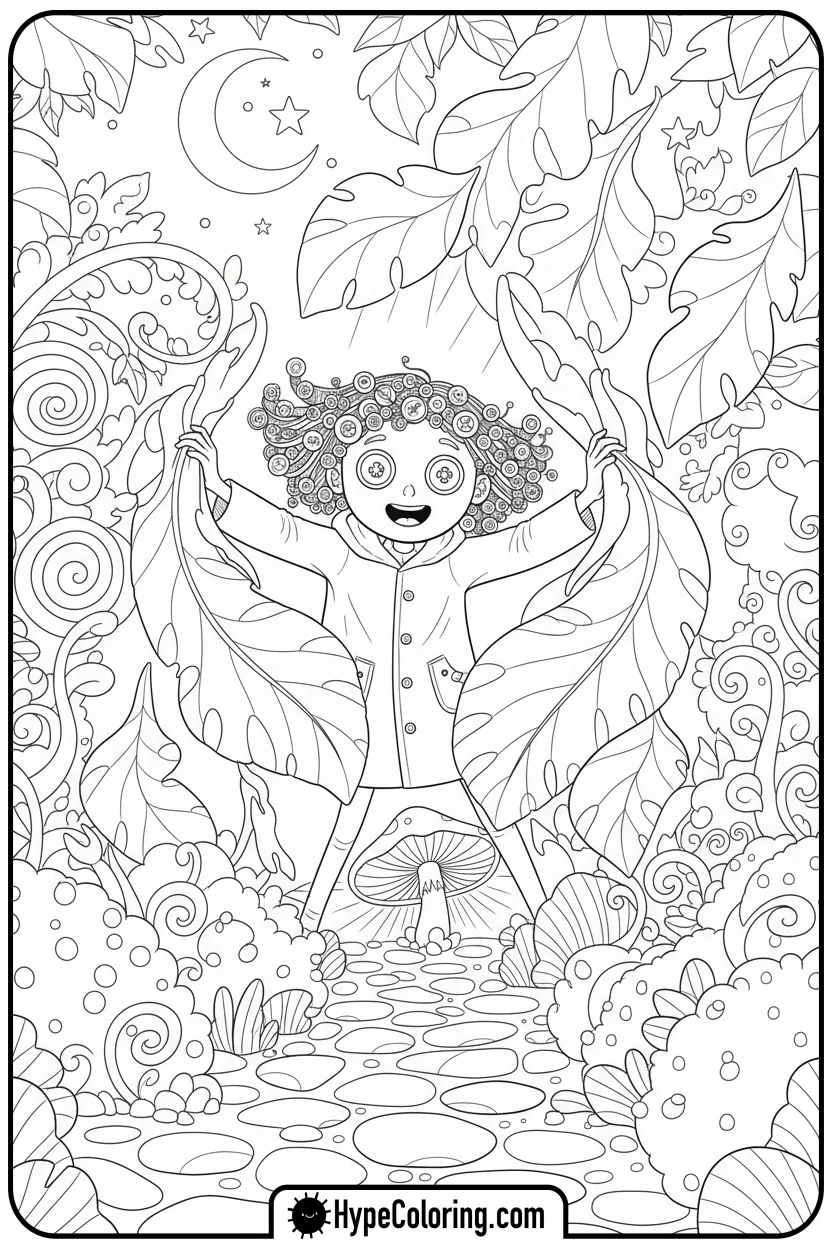 Click to download PDF coraline-finding-glowing-mushroom - coraline coloring pages
