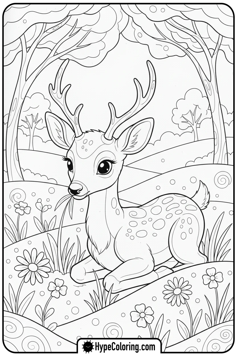 deer-grazing-in-meadow - deer coloring pages​