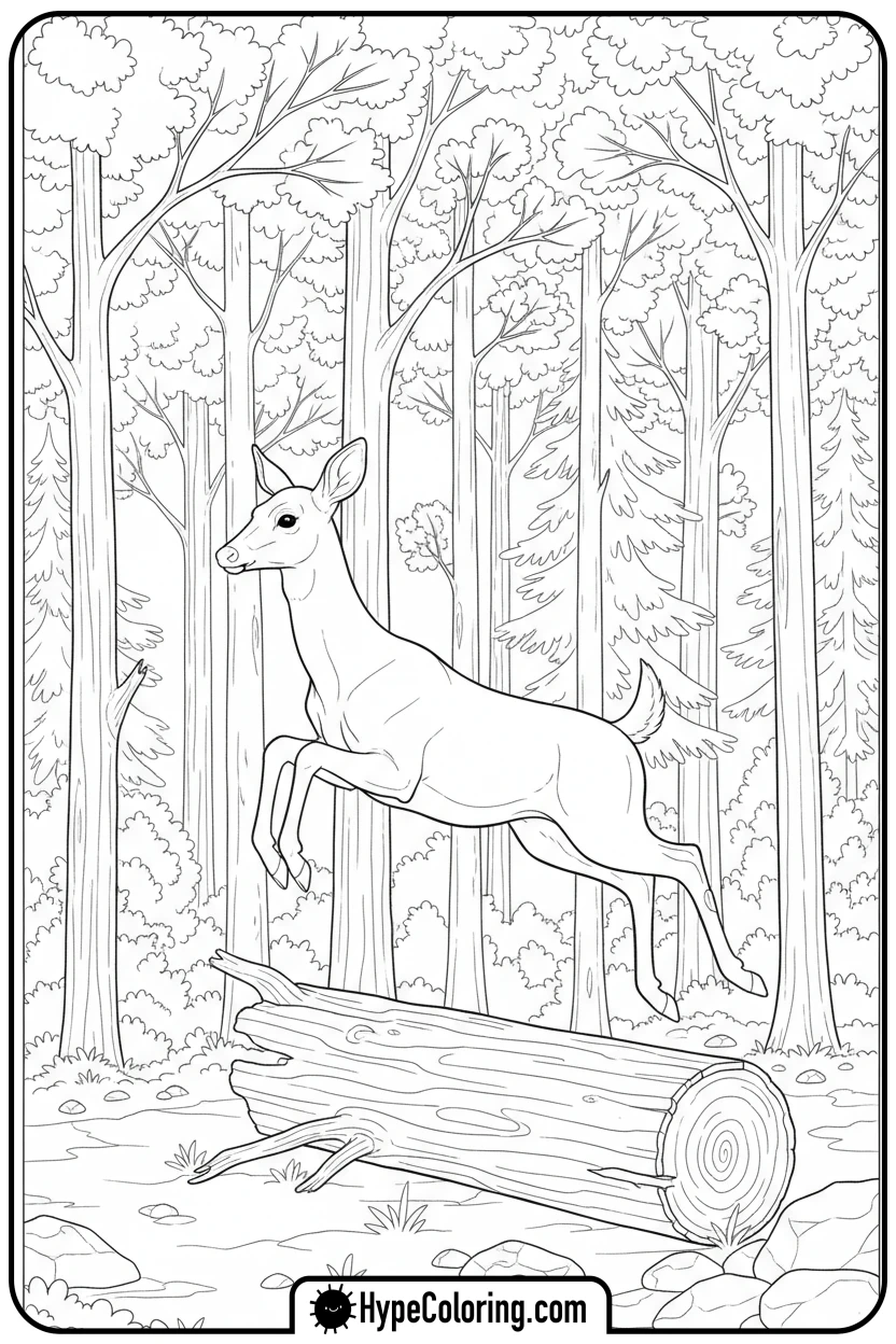 deer-jumping-over-log - deer coloring pages​