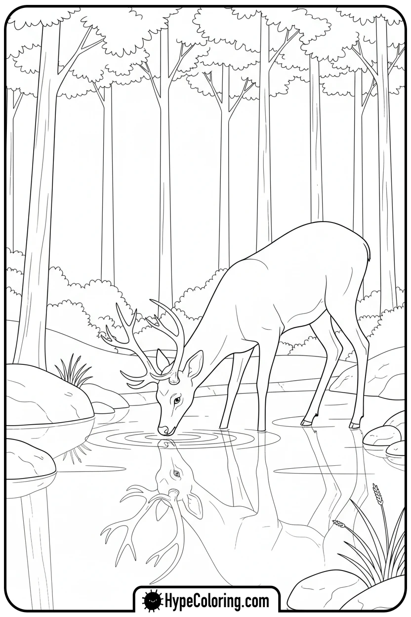 deer-drinking-from-stream - deer coloring pages​