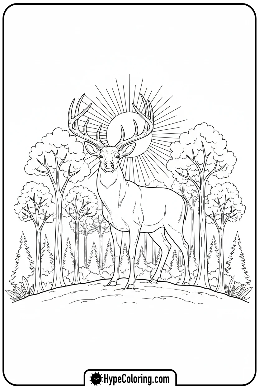 majestic-deer-on-hill - deer coloring pages​