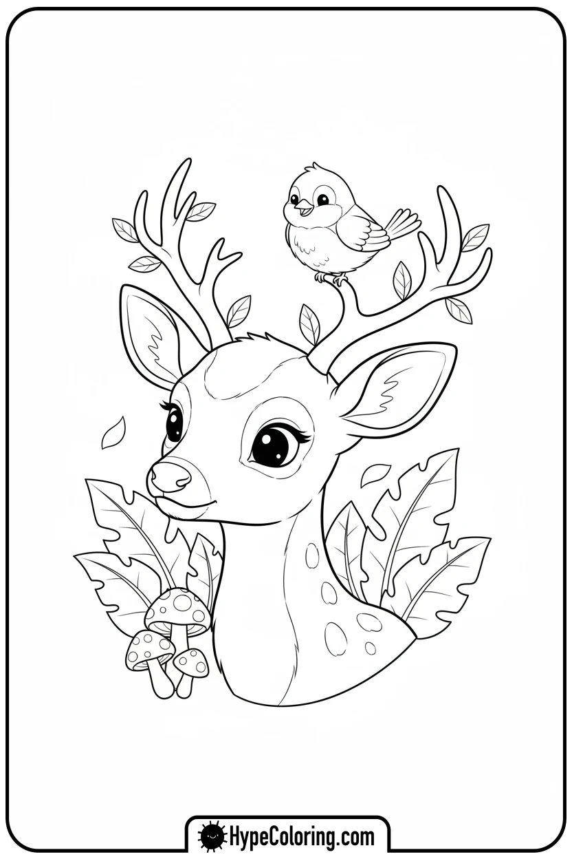 deer-with-bird-on-antler - deer coloring pages​