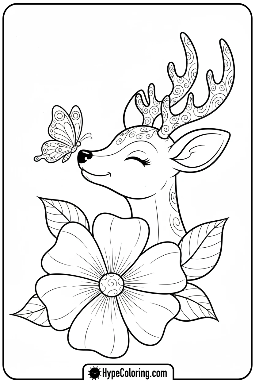 deer-with-butterfly - deer coloring pages​