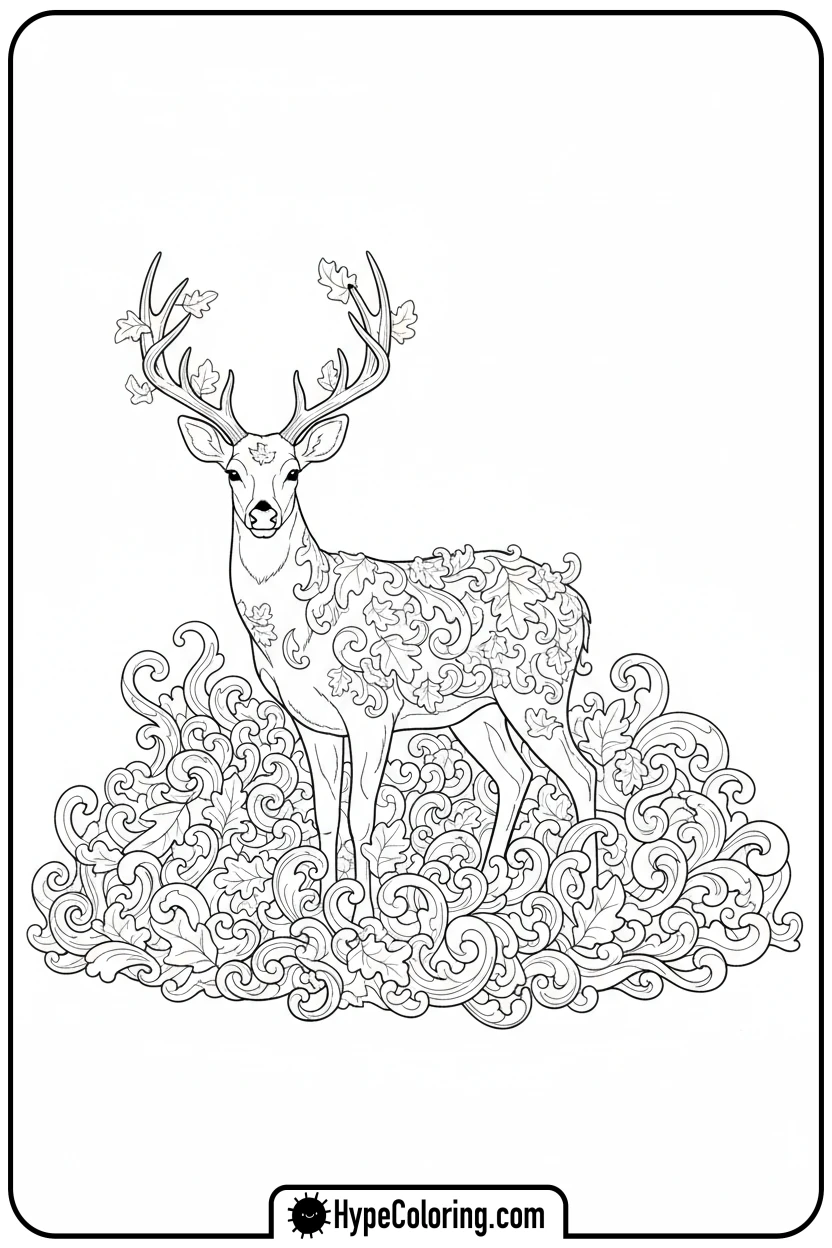 deer-in-autumn-leaves - deer coloring pages​