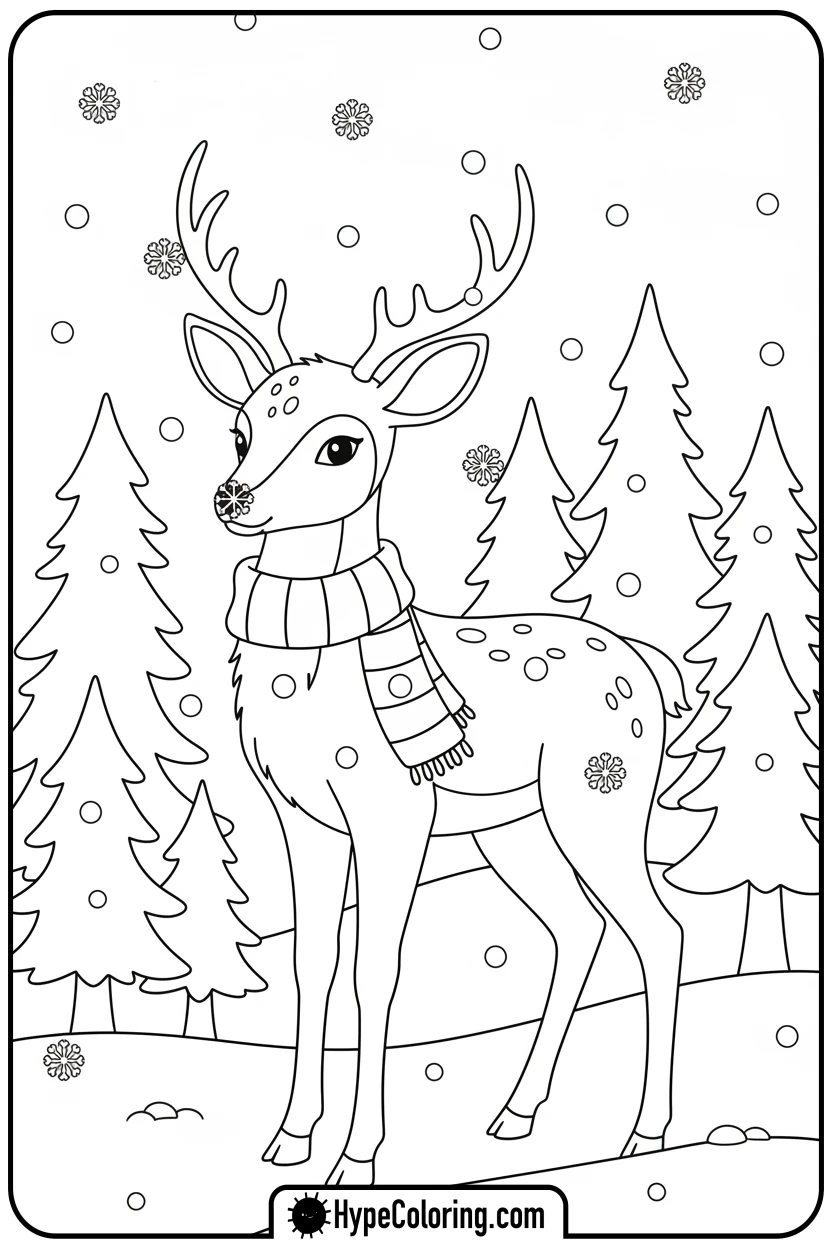 winter-deer-with-scarf - deer coloring pages​