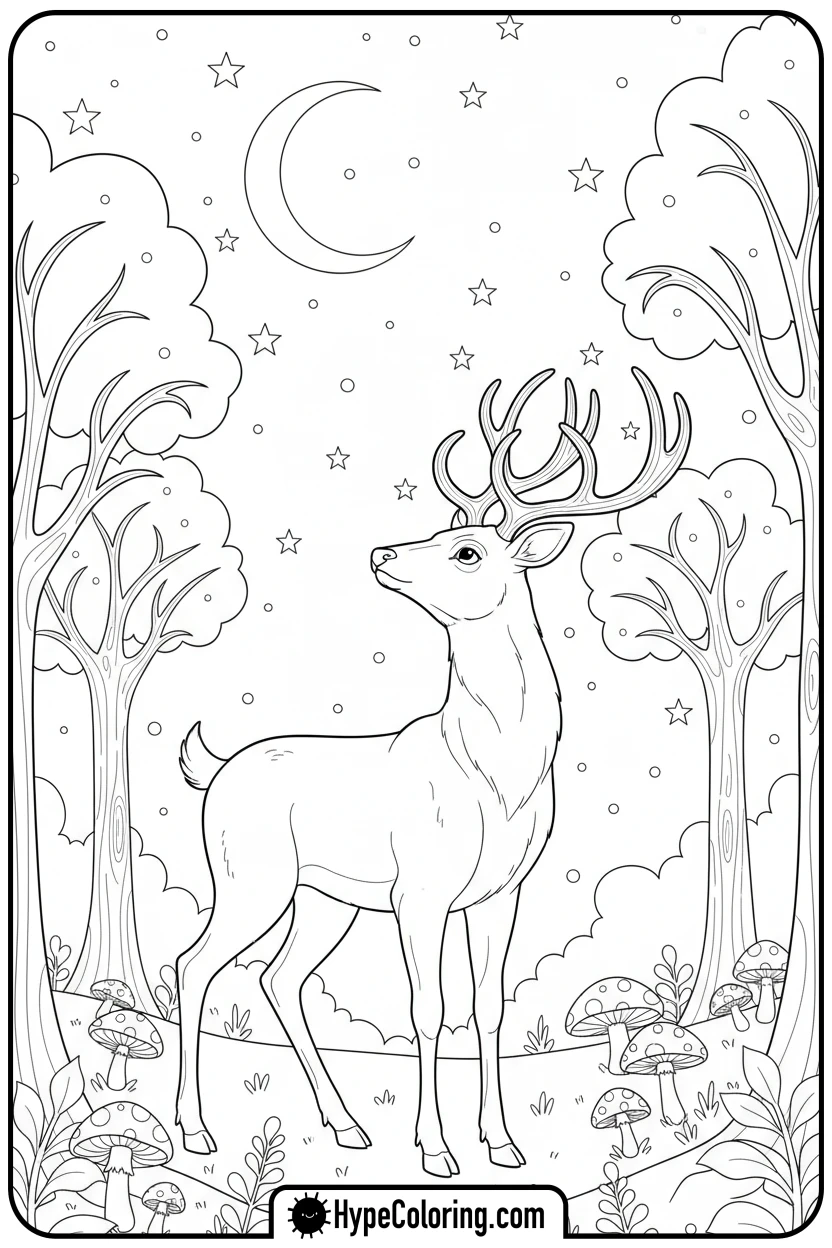 deer-under-starry-sky - deer coloring pages​