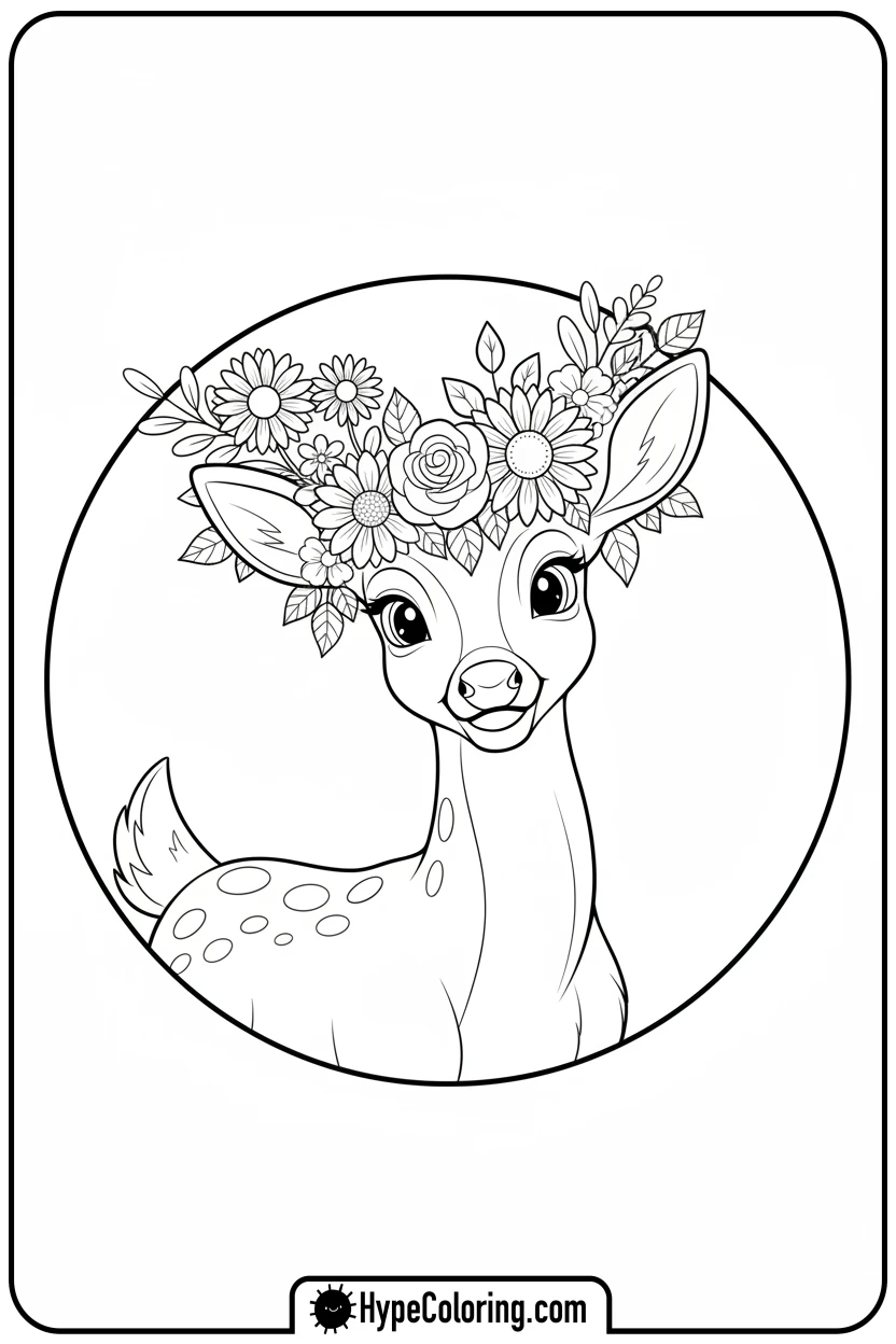 deer-wearing-flower-crown - deer coloring pages​