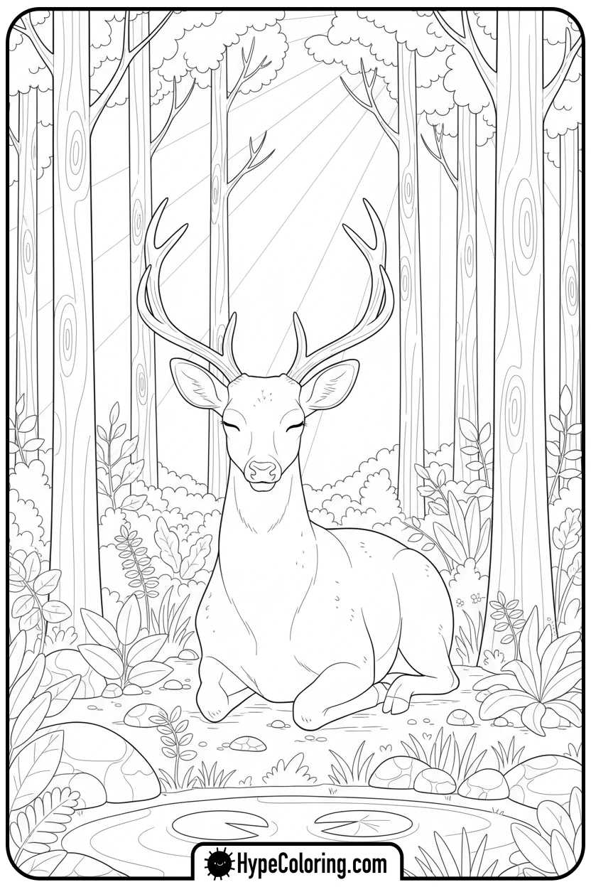 peaceful-deer-sitting - deer coloring pages​