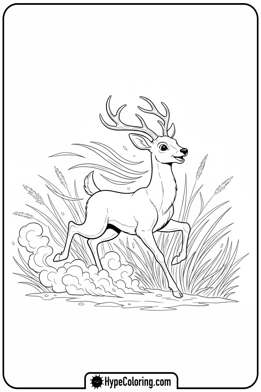 deer-running-through-grass - deer coloring pages​