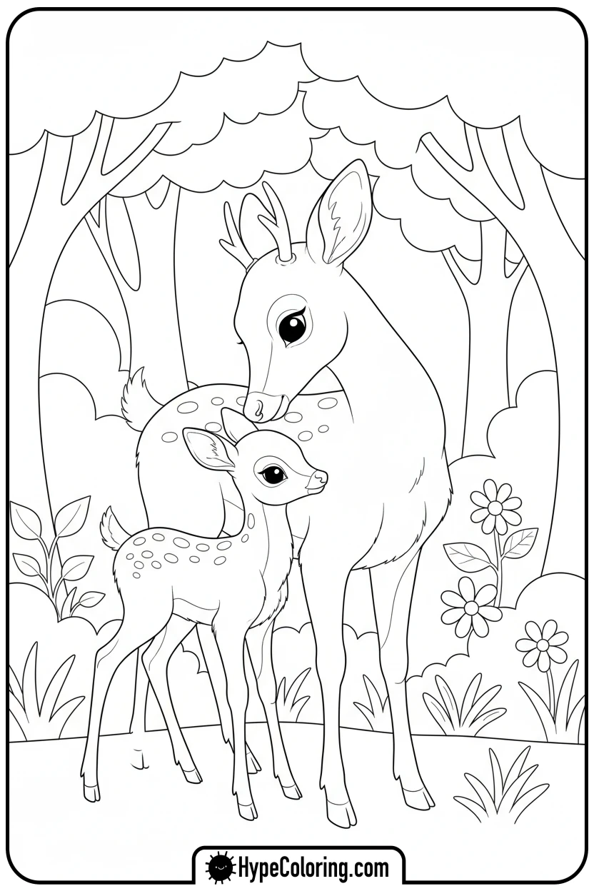 mama-deer-and-fawn - deer coloring pages​