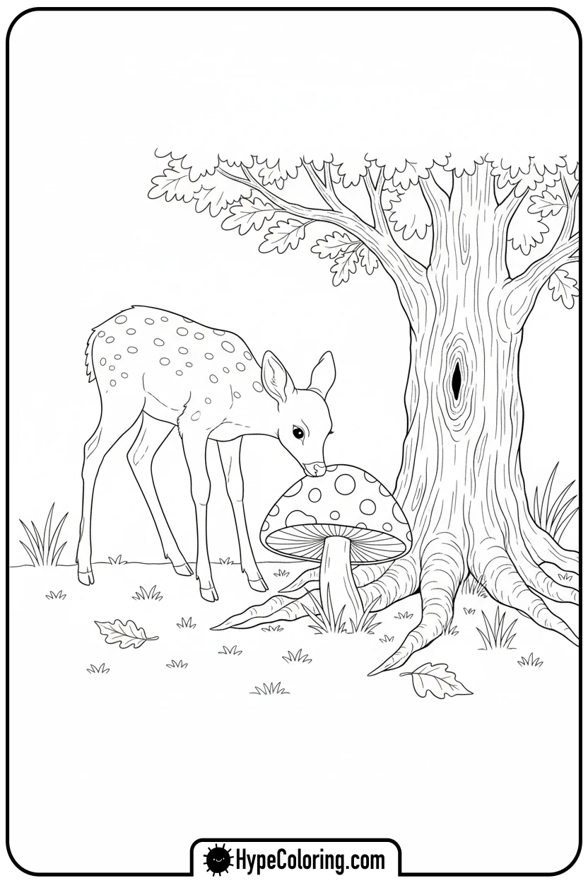 deer-sniffing-mushroom - deer coloring pages​