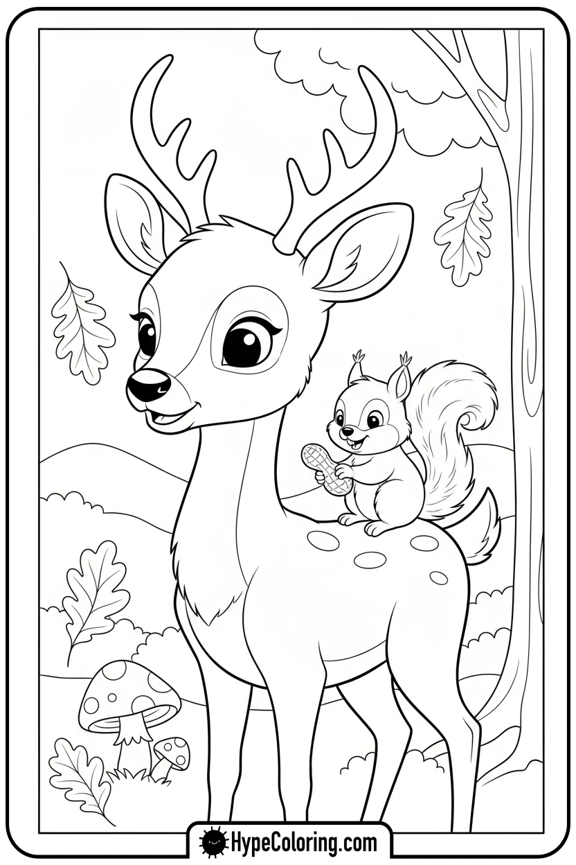 deer-with-squirrel-on-back - deer coloring pages​