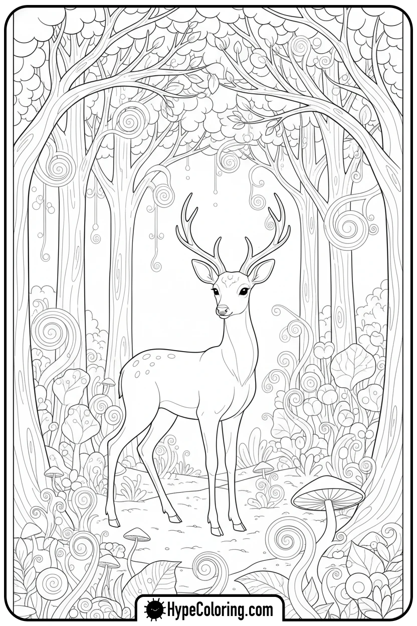 deer-in-magical-forest - deer coloring pages​
