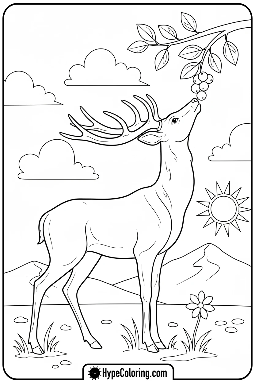 deer-eating-berries - deer coloring pages​