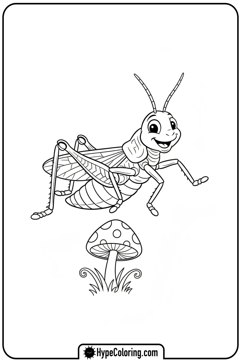 grasshopper-jumping-over-mushroom - insect coloring pages​