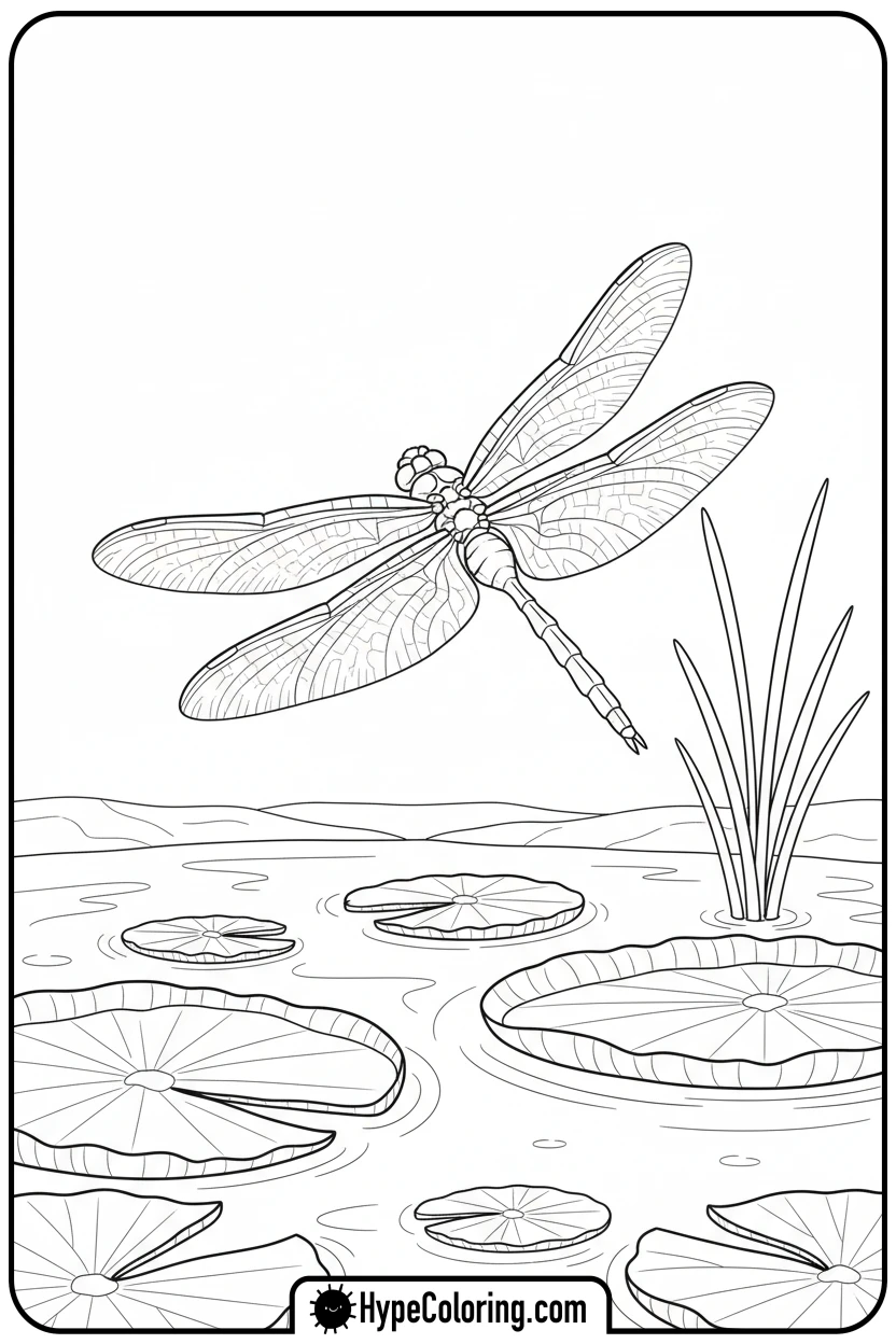 dragonfly-above-a-pond - insect coloring pages​
