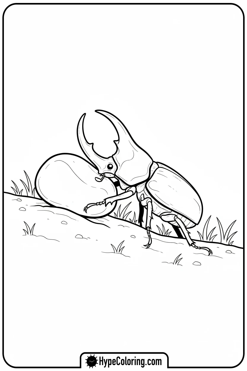 rhinoceros-beetle-pushing-pebble - insect coloring pages​