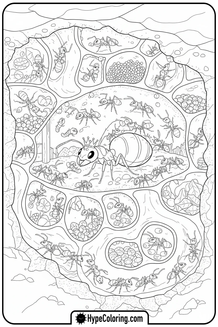 queen-ant-in-colony - insect coloring pages​