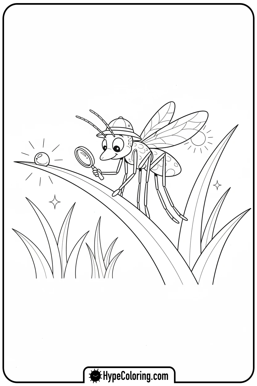 mosquito-exploring-dewdrop - insect coloring pages​