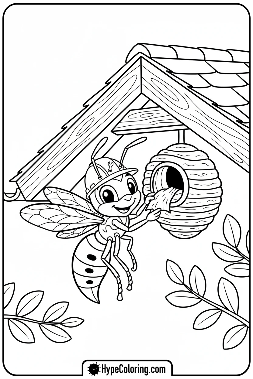 wasp-building-a-nest - insect coloring pages​