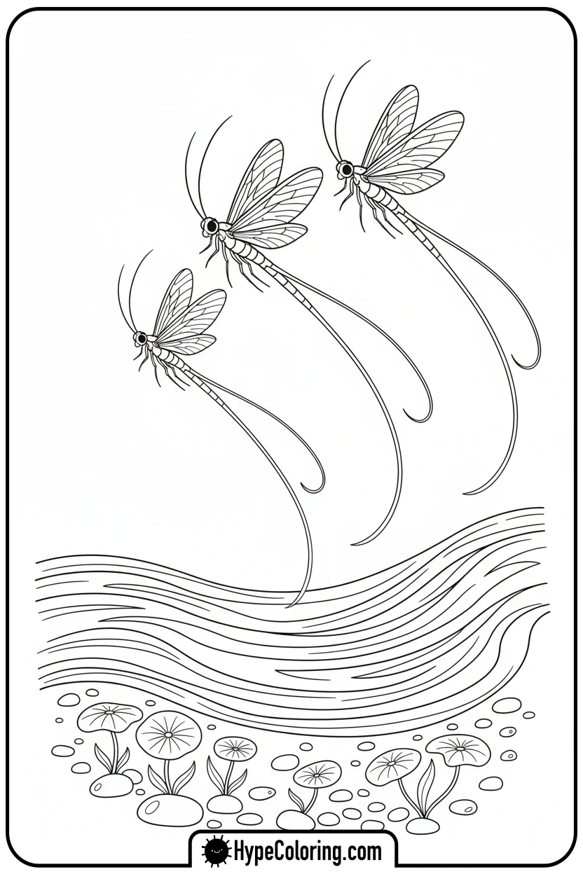 mayflies-dancing-above-stream - insect coloring pages​