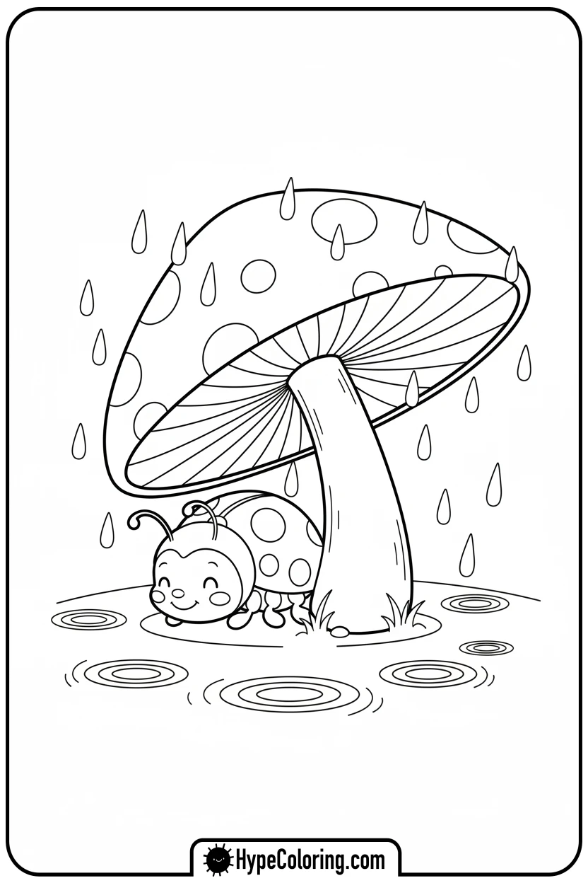 ladybug-under-a-mushroom-in-rain - ladybug coloring page