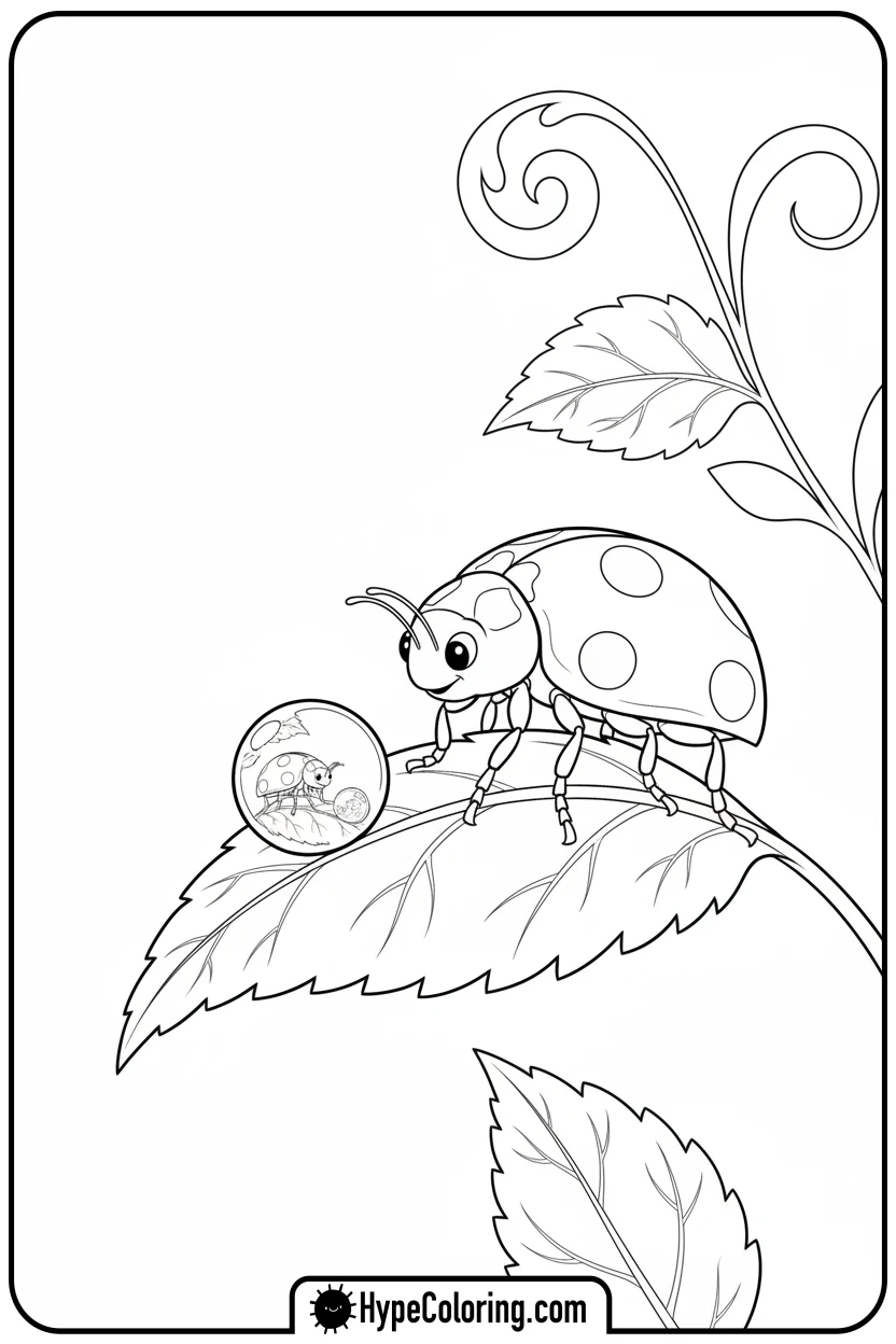ladybug-looking-at-a-dewdrop - ladybug coloring page