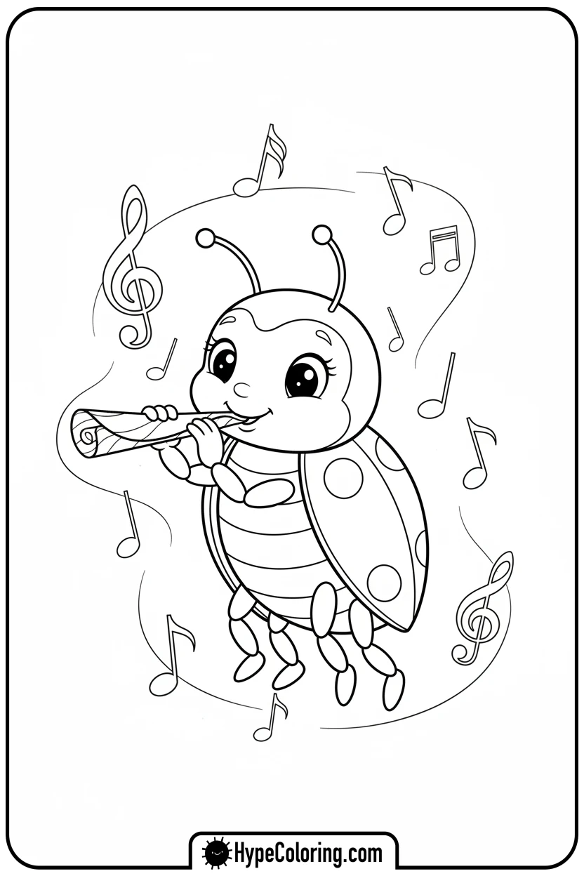 ladybug-playing-a-leaf-flute - ladybug coloring page
