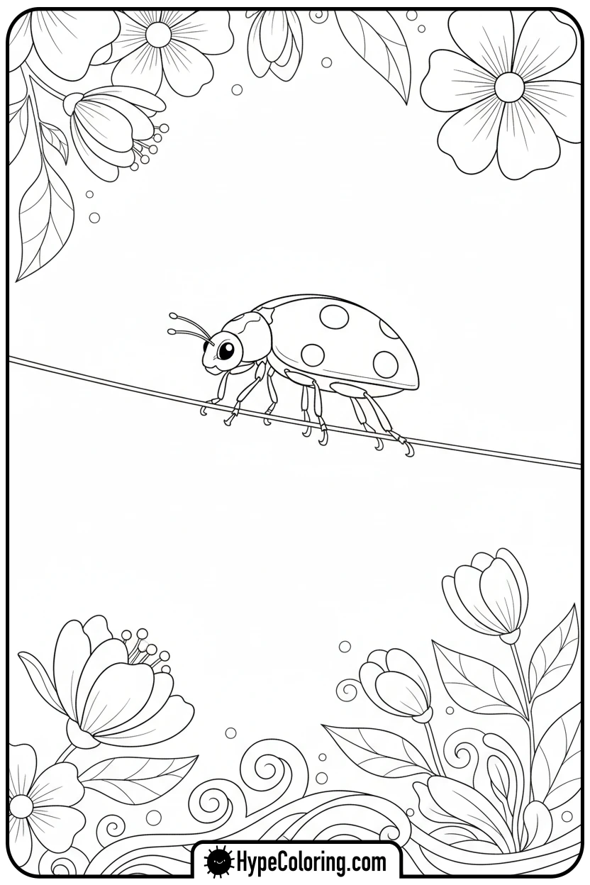 ladybug-balancing-on-spider-silk - ladybug coloring page