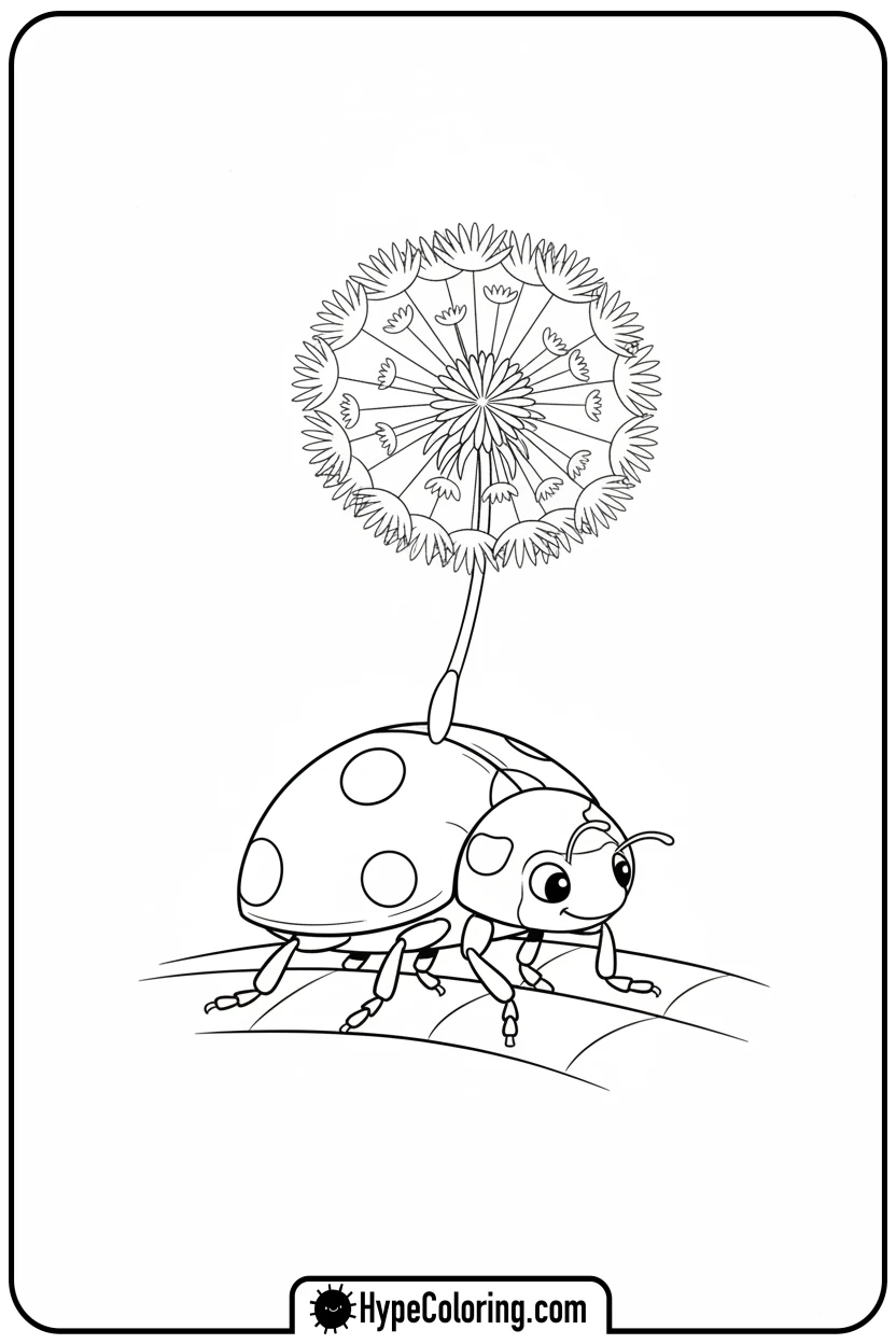 ladybug-carrying-a-dandelion-seed - ladybug coloring page