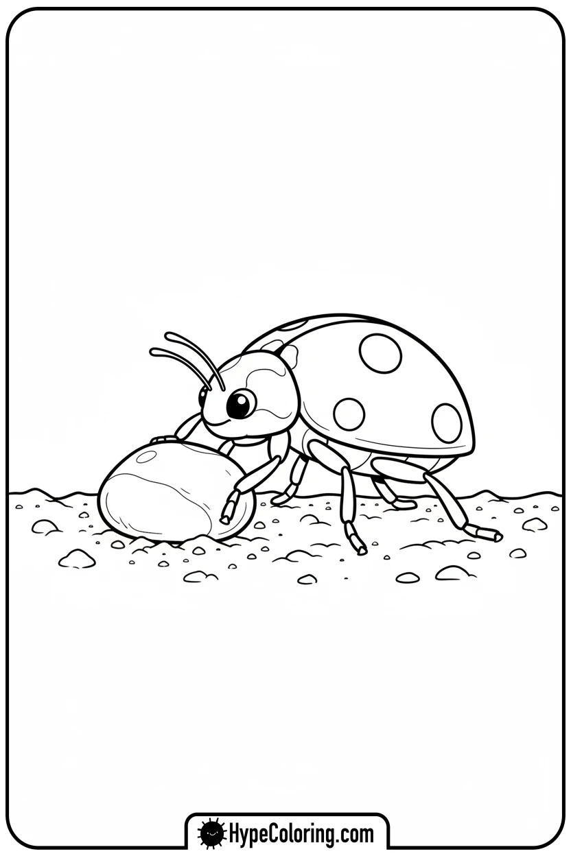 ladybug-pushing-a-small-pebble - ladybug coloring page