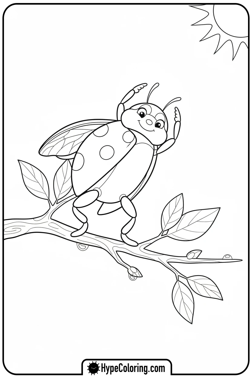 ladybug-stretching-on-a-twig - ladybug coloring page
