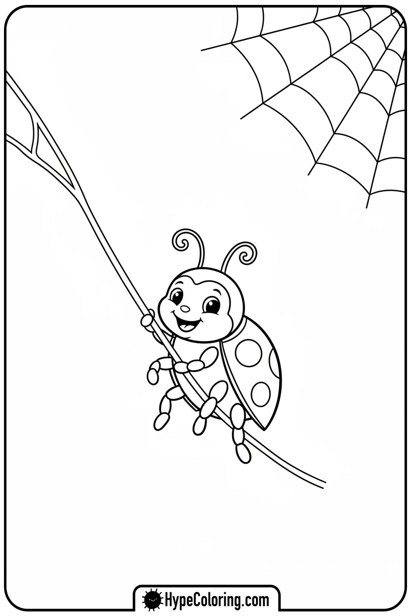 ladybug-swinging-on-a-spiderweb - ladybug coloring page