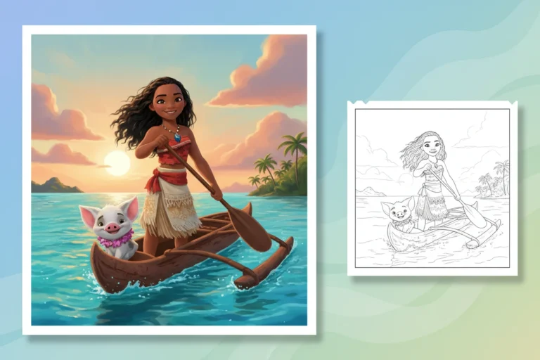 moana-gracefully-paddling-her-outrigger - moana 2 coloring pages