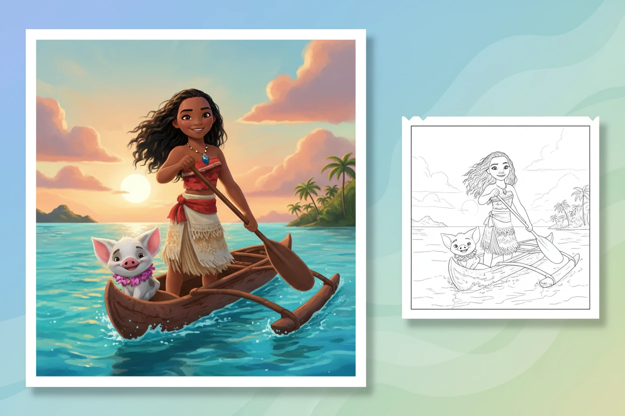 moana-gracefully-paddling-her-outrigger - moana 2 coloring pages