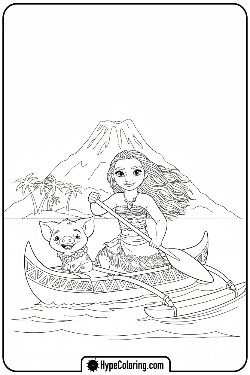 moana-paddling-canoe-with-pua - moana 2 coloring pages