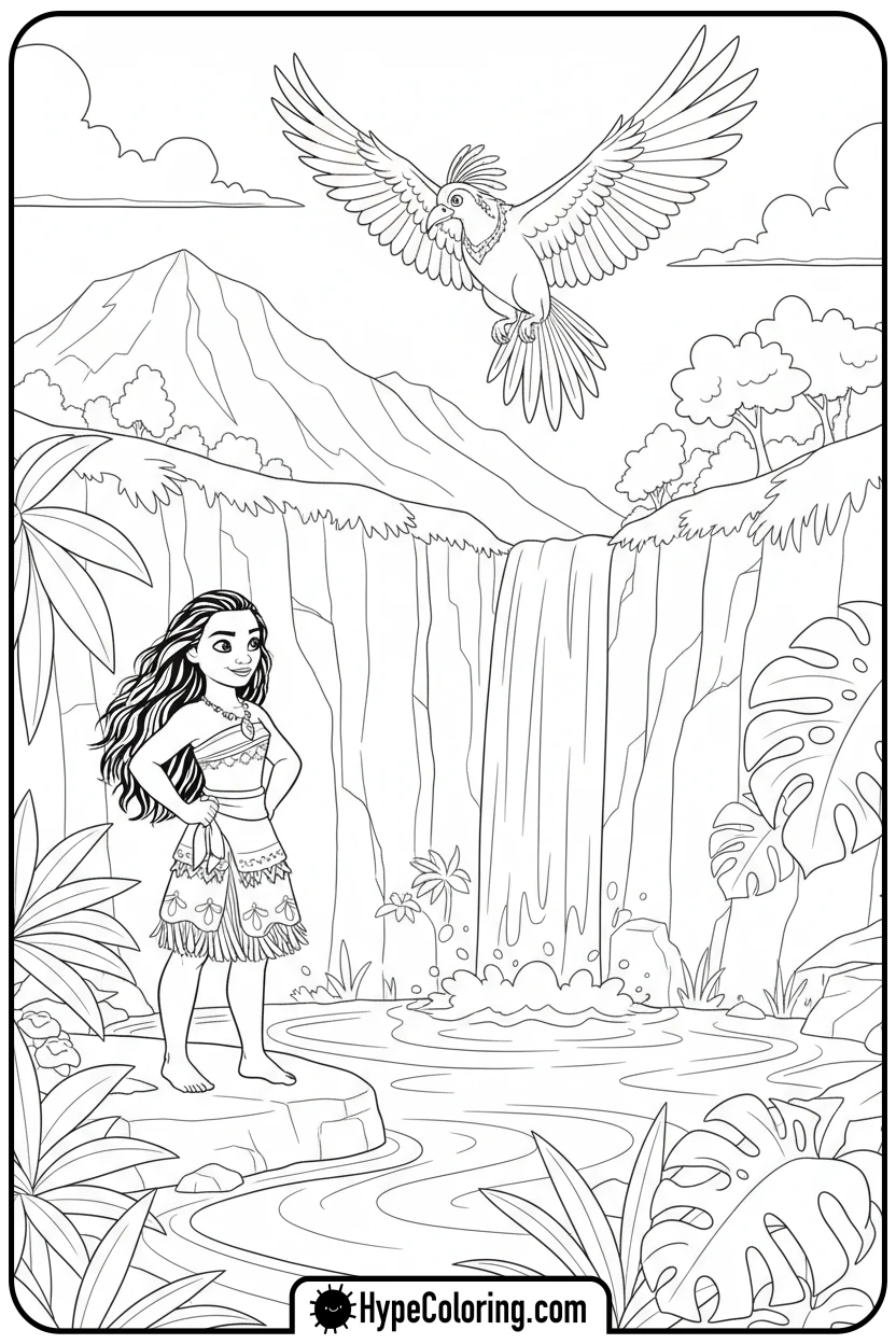 moana-at-secret-waterfall - moana 2 coloring pages