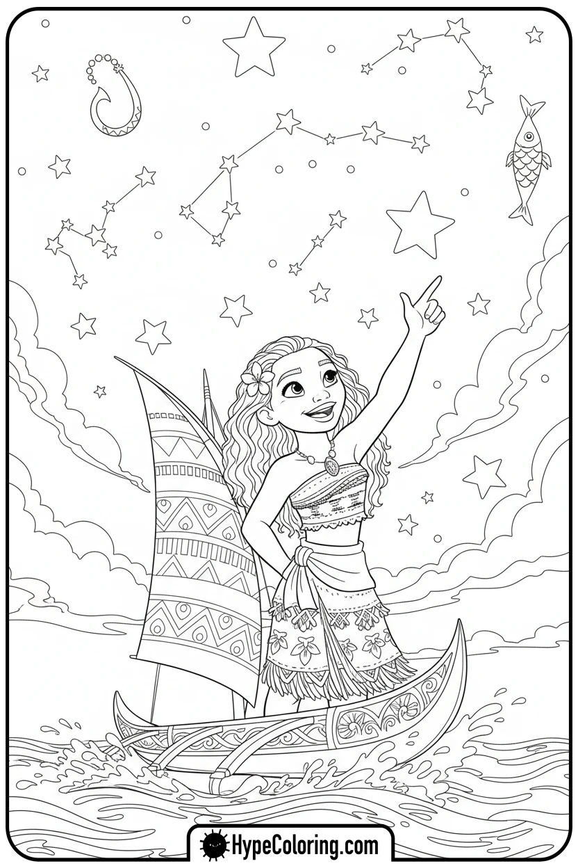 moana-stargazing-on-boat - moana 2 coloring pages