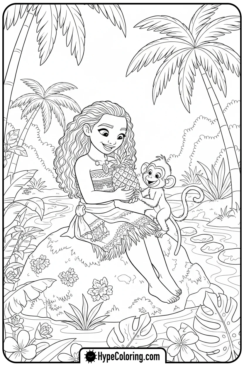 moana-sharing-pineapple-with-monkey - moana 2 coloring pages