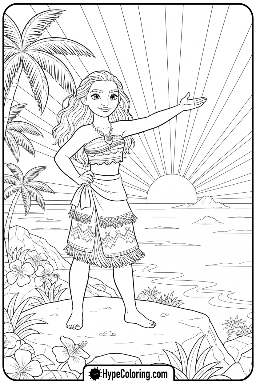 moana-on-new-island-at-sunrise - moana 2 coloring pages