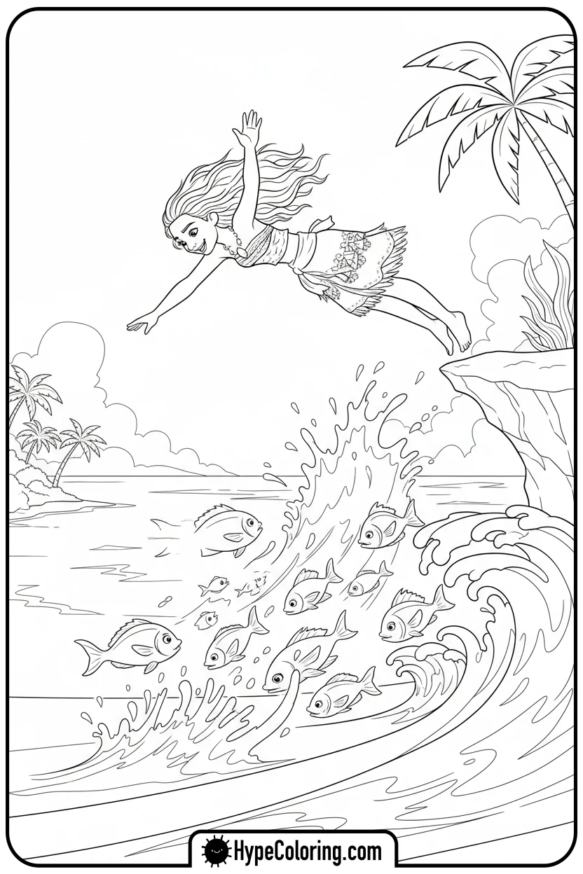 moana-diving-into-ocean - moana 2 coloring pages