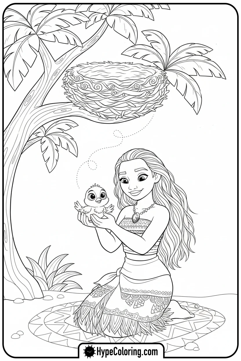 moana-helping-baby-bird - moana 2 coloring pages