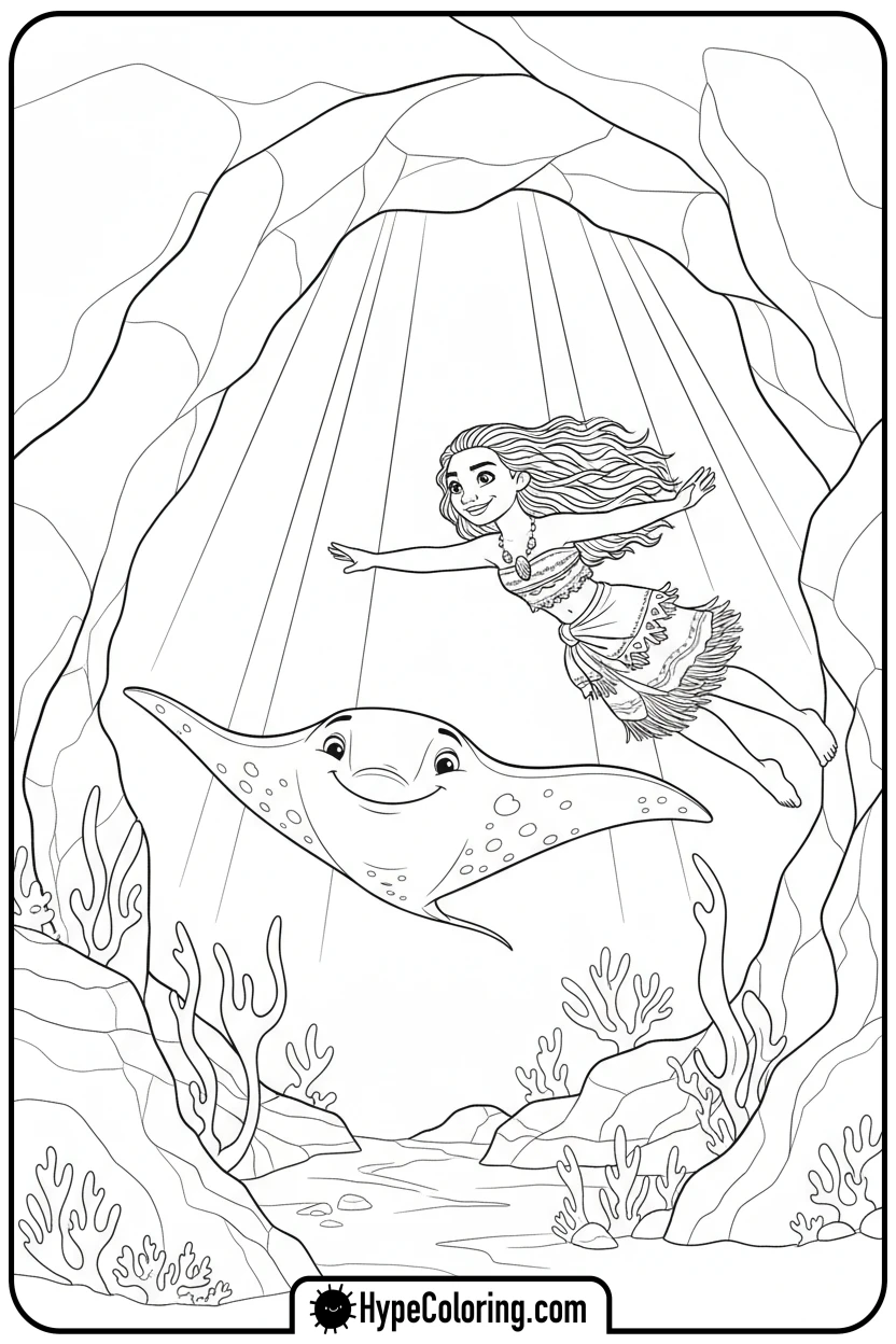 moana-swimming-with-manta-ray - moana 2 coloring pages