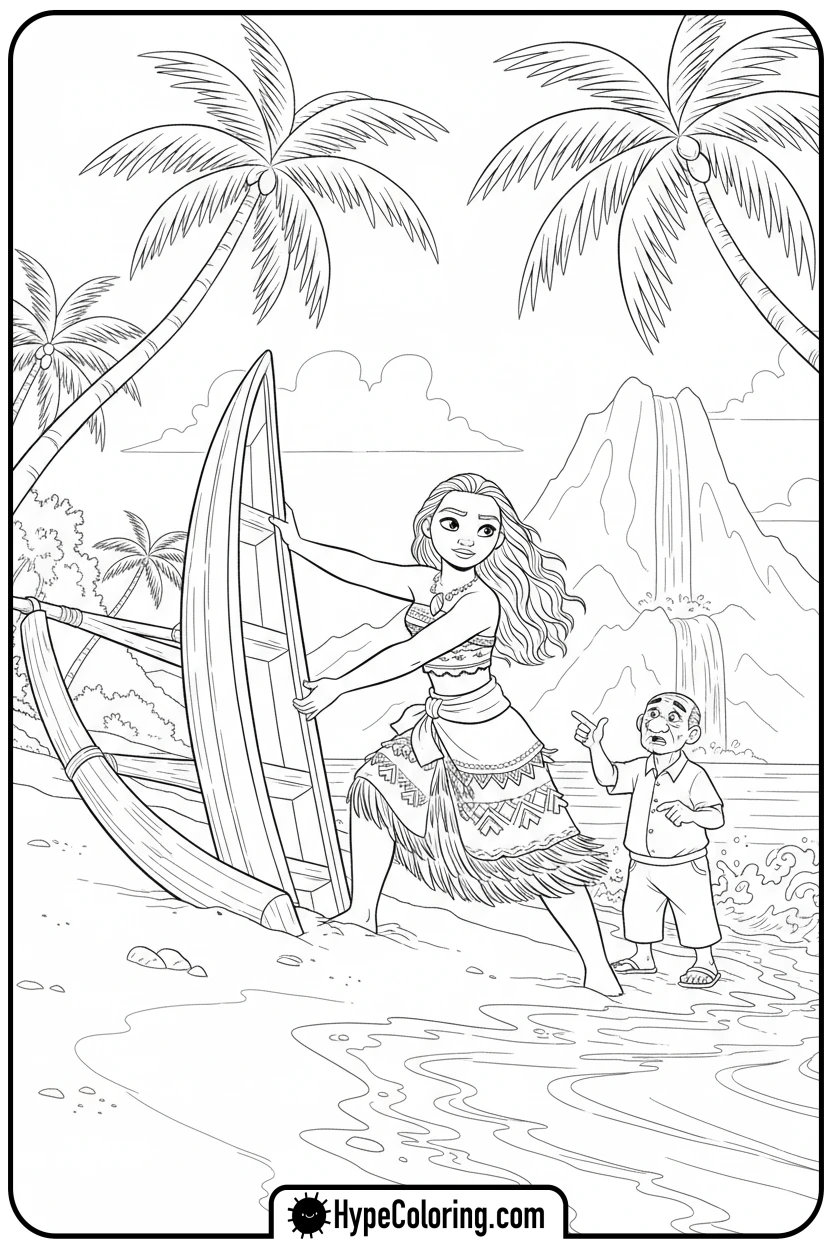 moana-helping-overturn-boat - moana 2 coloring pages