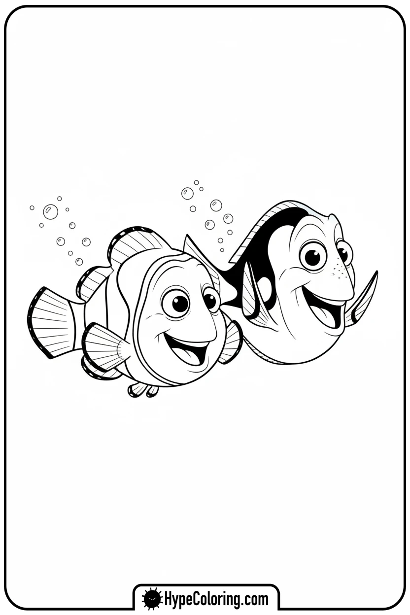 Click to download PDF nemo-and-dory-racing - nemo coloring pages